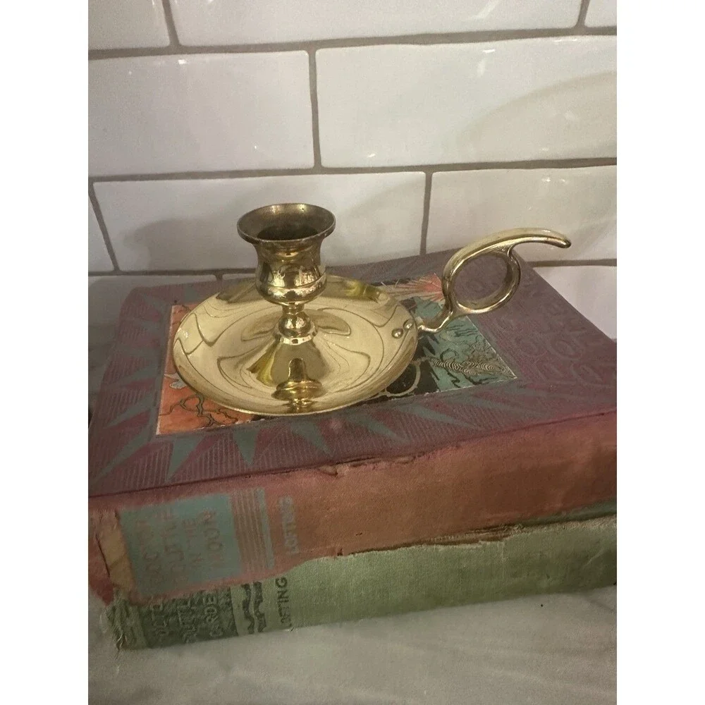 Vintage Solid Brass Chamberstick Candlestick Holder Traditional Home Cottage